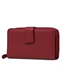 MUNDI All In One Womens Leather RFID Blocking Wallet Clutch Organizer ((Red))