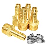 JoyTube 5 Pcs Hose Barb Fittings 3/8" Barb to 1/2" NPT Male Thread Brass Metals Adapter Connector with Hose Clamp