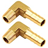 Joywayus Brass Hose Fittings 90 Degree Elbow 3/8" Barb to 1/2" NPT Male Pipe Water/Fuel/Air(Pack of 2)