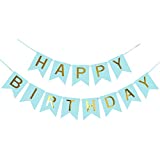 Teal Happy Birthday Banner with Shiny Gold Letters, Swallowtail Design Hanging Signs Party Decorations