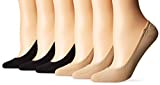 PEDS Women's Essential Low Cut No Show Socks, 6 Pairs, Black/Nude, Shoe Size: 5-10