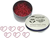 Butler in the Home Love Heart Shaped Paper Clips Great for Paper Clip Collectors or Office Gift - Comes in Round Tin with Lid and Gift Box (100 Count Red)