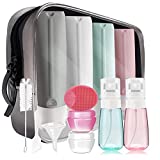 Pro Kit Leak-proof 3oz Silicone Travel Size Bottles Set TSA Approved Toiletries Toiletry Containers Accessories with Makeup Bag for Airplane Empty Refillable Reusable with Spray Bottles Bottle Brush