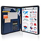 GraduationMall Business Zippered Portfolio Padfolio PU Leather Folder Interview Resume Legal Document Organizer with A4 Size Blue Clipboard