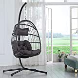 Brafab Swing Egg Chair,Hammock Chair, Hanging Chair, Aluminum Frame and UV Resistant Cushion with Steel Stand, Indoor Outdoor Patio Porch Lounge Bedroom Hand Made Wicker Rattan Chair, 350LBS Capacity