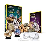 NATIONAL GEOGRAPHIC Break Open 10 Premium Geodes – Includes Goggles, Detailed Learning Guide & 2 Display Stands - Great STEM Science Gift for Mineralogy & Geology Enthusiasts of Any Age