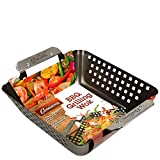 Camerons Grill Basket- Heavy Duty Non-Stick BBQ Barbecue Grilling Wok with Stainless Steel Handles for Meat, Vegetables, and Seafood (8.5" x 8.5")- 3 Inch Deep Basket!