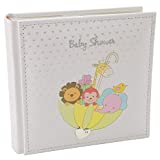 Happy Homewares White Noah's Ark Baby Shower Photo Album with Colorful Animals and Silver Hearts Holds 80 4x6 Pictures - Lovely Idea