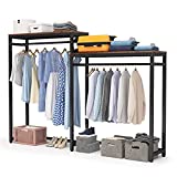 Tribesigns Free Standing Closet Organizer, Clothes Garment Racks with Storage Shelves and Double Hanging Rod, Heavy Duty Metal Wardrobe Closet Storage Clothing Shelving for Bedroom (Rustic Brown +Black)