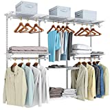 Tangkula 4 to 6 FT Custom Closet System, Wall Mounted Closet with Hanging Rod, Metal Hanging Storage Organizer Rack Wardrobe with Shelves, Adjustable Closet System Kit for Bedroom
