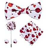 Dubulle Red Heart Bowties for Men Lapel Pin Boutonniere Valentine's Day Gift for Him Pocket Square Cufflinks Set