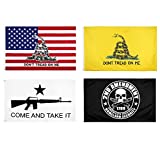 KENPMA 4 Pieces Gadsden American Flag - 2nd Amendment Flag - Come and Take It Flag - Dont Tread On Me Flag 3x5 ft with Grommets - Printed Polyester - Indoor/Outdoor - Vibrant Colors - Fade Resistant