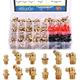 Glarks 156Pcs Metric & SAE Straight and 45 Degree and 90 Degree Hydraulic Grease Brass Zerk Grease Nipple Fitting with 60Pcs M6 M10 Caps Assortment Kit
