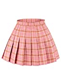 DAZCOS US Size 0-22 Plaid Skirt High Waist Japan Uniform Style with Shorts for Women (Small, Pink)