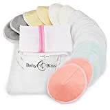 Organic Bamboo Nursing Pads - 14 Washable Pads with Wash and Storage Bags - Reusable Breastfeeding Cotton Pads for Overnight Leak Protection - Pastel Touch 3-Layers (Large, 4.7")