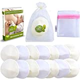 M&Y Organic Bamboo Nursing Pads (14 Washable Pads + 3 Bonuses), Leak-Proof, Extra-Soft, Reusable Breast Pads, L (4.7 in) White/Beige