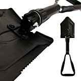 RHINO USA Folding Survival Shovel w/Pick - Heavy Duty Carbon Steel Military Style Entrenching Tool for Off Road, Camping, Gardening, Beach, Digging Dirt, Sand, Mud & Snow.