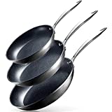 Granitestone Pro Hard Anodized Set | Skillet 8, 10 & 12 Cookware, 100% PFOA Free, Oven, Dishwasher & Metal Utensil Safe, Ultra Nonstick Frying Pans, 3 Piece, Black (Stainless Handles)