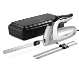 VonShef Electric Knife 10 Inch  Serrated Carving Knife Set with Storage Case  Interchangeable Stainless Steel Blades  For Turkey, Meat, Bread, Vegetables, Fruit - 150W
