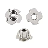 3/8-16 Stainless Steel 4 Prong T-Nuts for Indoor or Outdoor use with Furniture, Climbing Holds, Leveling Feet (10 Pack)