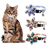 Flyan 3 Pack Adjustable Breakaway Cat Collar with Bell, Soft Sunflower Pet Cat Collar Floral for Kitten Kitty Cat Puppy Small Dog