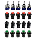 Aoyoho 15Pcs Off/ON Thread SPST Latching Type Push Button Switch and 5Pcs ON/ON 2 Position DPDT Toggle Switch