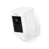 Certified Refurbished Ring Spotlight Cam Battery HD Security Camera with Built Two-Way Talk and a Siren Alarm, White, Works with Alexa