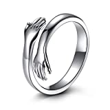 LOVECOM Hug Ring 925 Sterling Silver Rings for Women Girls Silver Hugging Hands Wedding Bands Open Ring Jewelry Hug Hands Statement Party Rings Gifts Jewel