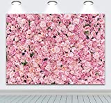 BINQOO 7x5ft Pink Rose Wall Background Pink Flowers Backdrops 2022 Valentine's Day Girls Birthday Party Weeding Bridal Shower Anniversary Ceremony Decor