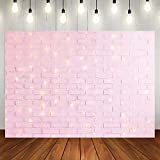 Valentine's Day Pink Retro Brick Wall Photography Backdrop Happy Birthday Background for Girl Princess Baby Shower Bridal Shower Weeding Newborn Baby Party Decorations Banner Photo Booth Props 7x5ft