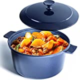 Granitestone Dutch Oven, 6.5 Quart Ultra Nonstick Enameled Lightweight Aluminum Dutch Oven Pot with Lid, Round 6.5 Qt. Stock Pot, Dishwasher & Oven Safe, Induction Capable, 100% PFOA Free, Cobalt Blue