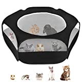 Small Animal Cage Playpen, Pet Playpen with Top Cover Anti Escape Foldable Breathable Transparent Yard Fence for Dog Cat Bunny Puppy Rabbits Guinea Pig Hamster Chinchillas (Black)