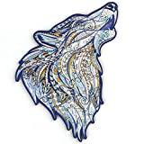 Wooden Jigsaw Puzzles Howling Wolf, Unique Animal Shaped Wolf Wooden Jigsaw Puzzles for Adults and Kids Challenging Family Puzzles (M-33x21cm, 202 Pcs)