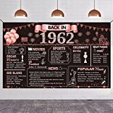 DARUNAXY 60th Birthday Rose Gold Party Decoration, Back in 1962 Banner 60 Year Old Birthday Party Poster Supplies, Extra Large Fabric Vintage 1962 Backdrop for Girls Photography Background for Women