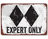 Metal Sign - Expert Only Double Black Ski Slope Sign- Durable Metal Sign - Use Indoor/Outdoor - Great Ski Lodge or Game Room Decor and Gift Under $20 (8" x 12")