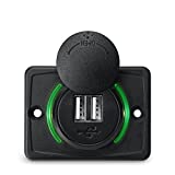 OPL5 12V RV USB Charger, Quick Charger 3.0 Wall Mount USB Charging Station with Green Indicator Light and Cap for Car Camper Boat Marine SUV ATV (Black A74)