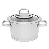 BergHOFF Essentials 18/10 Stainless Steel Stockpot 7" 2.5 qt. Silver Manhattan Glass lid Induction Cooktop Ergonomically Designed Handle 3-layer Base Fast Heating Dishwasher Safe