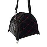 VVVSO Foldable Small Animal Carrier with Detachable Strap Breathable Outgoing Bag Travel Carriers for Hamster, Chinchilla, Ferret, Rat, Sugar Glider and Hedgehog (Black Red-Leather)