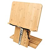 Book Stand for Reading with 7 Adjustable Height and 5 Adjustable Tilt - Front Tray 14 x 10 inches - Bamboo Cookbook Holders and Stands for Kitchen - Book Holder Stand for Textbook, Tablet, Laptop