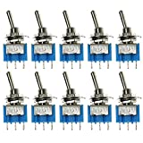 RuiLing 10-Pack Blue MTS202 3 Pins 2 Positions On-On Mini Toggle Switch 6A/125V 3A/250V for Arduino