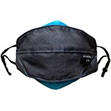 Origami 3D Face Mask Reusable & Washable Polyester Cloth Covering with Cotton Lining, Nose Wire, Filter Pocket for Women, Men (Charcoal/Turquoise, Adult Size A - Large)