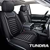 Aierxuan Toyota Tundra Car Seat Covers Full Set Custom Fit 2008-2022 Crewmax Double Cab Truck Pickup Waterproof Leather Seat Cushions Compatible with Split Bench 40/60(Full Set/Black-White)