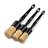 PROPER DETAILING CO. Car Detailing Brush Set, 3 Pack Natural Boars Hair Detailing Brushes, Clean Interior or Exterior, Wheels, Tires, Engine Bay, Leather Seats, Car Detailing Kit, Detailing Brush