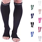 Doc Miller Open Toe Compression Socks Women and Men, Toeless Compression Socks Women, Support Circulation Shin Splints and Calf Recovery, Varicose Veins, 1 Pair Black Knee High, Medium, 20-30mmHg