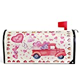 Pfrewn Valentine Pink Truck Heart Mailbox Cover Magnetic Standard Size, Mothers Day Love Letter Post Box Cover Wrap Decoration Welcome Home Garden Outdoor 21" Lx 18" W