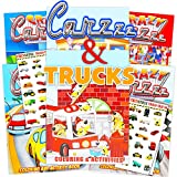 Cars and Trucks Coloring Book Set -- 6 Books with 576 Pages and Crenstone Stickers (Cars, Fire Trucks, Construction, Trains and More)