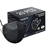HUHETA KN95 Face Mask 20 Packs, 5 Layer Safety Mask with Elastic Ear Loop and Nose Bridge Clip, Filter Efficiency Over 95%, Protective Masks for Indoor and Outdoor Use (Black Mask)