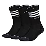 adidas Men's 3-Stripe Crew Socks (3-Pair), Black/ White/ Black - Onix Marl, Large