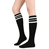 Zando Womens Thigh High Socks Cosplay Tube Socks Football Socks Classic Knee High Socks On the Calf Stockings Athletic Socks Striped Knee High Stockings Leg Warmers Black White Striped One Size