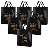 Ruisita 120 Pieces Thank You Merchandise Bags with Handles 9.8 x 12 Inch Reusable Plastic Gift Bag Bulk Extra Thick 2.36 Mil Retail Shopping Goodie Bag for Clothes, Handicrafts, Party Gifts, Black